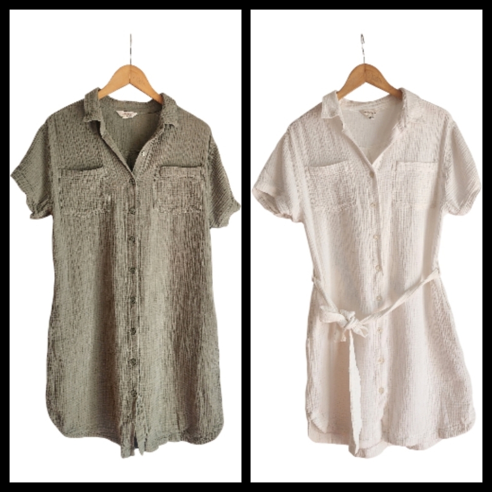 Bundle 2 Weatherproof Vintage Cotton Gauze Short-sleeve Dress Sz M‎ Sage White